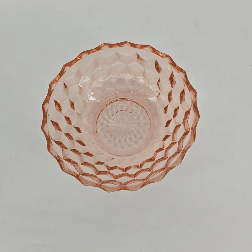 Vintage Jeannette Pink Depression Glass Cube Bowl Cubist 6.5 Art Deco Salad Dish